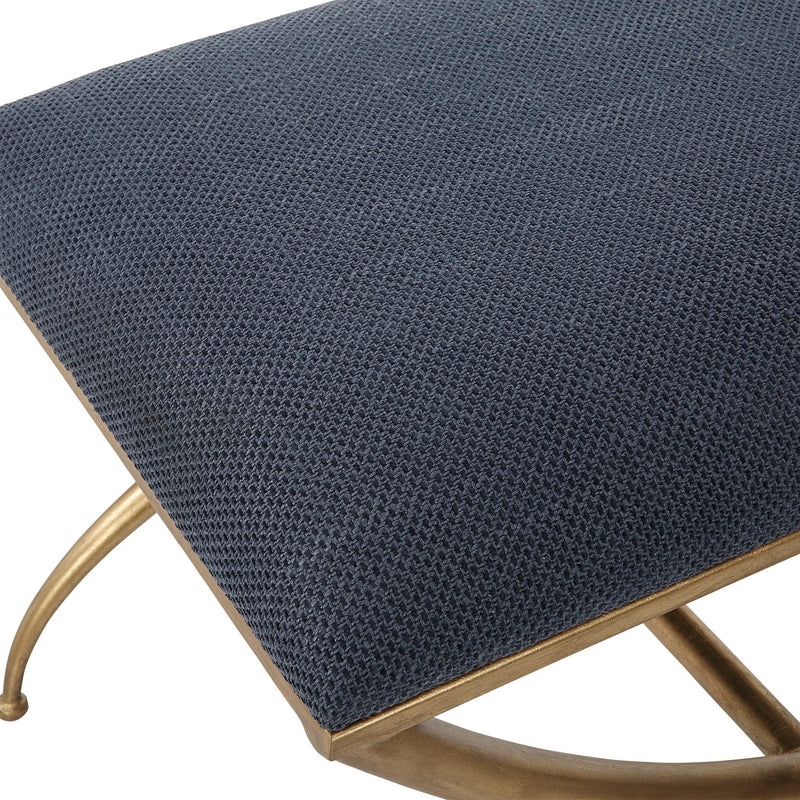 Bench with Crossing Base & Navy Boucle Upholstery