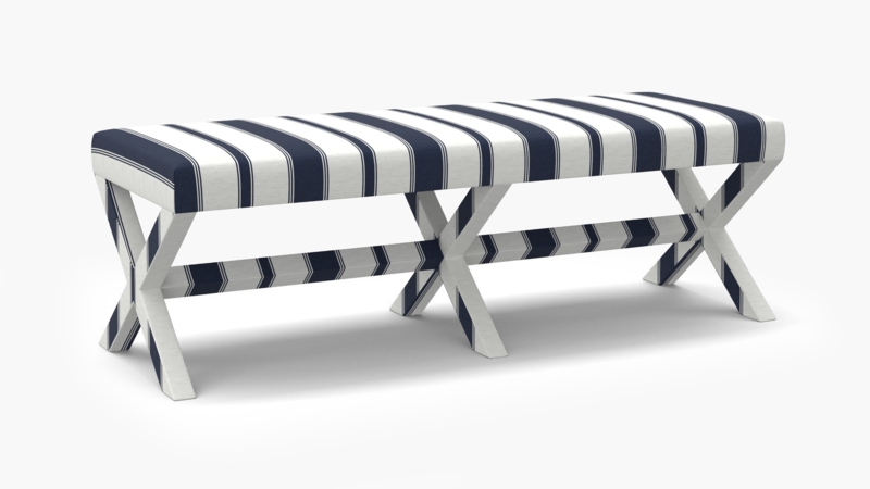Bench with Double X-Base & Navy Clarence Stripe