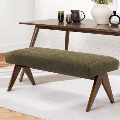 Bench with Gray Waterfall Seat and Light Wood X-Frame Base Design