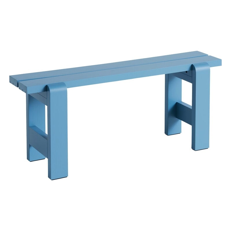 Bench with Rounded Edges, H-Frame Legs, Azure Blue Minimalist Style