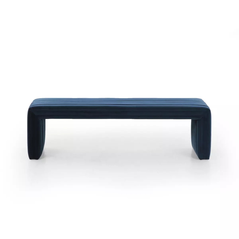 Bench with Sapphire Navy Upholstery & Turned Wooden Legs