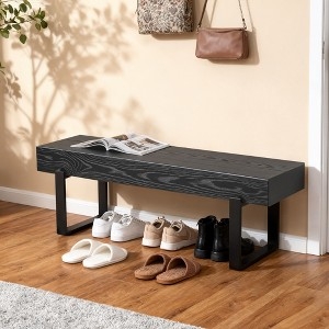 Bench with Six Legs and Black Wood Grain Finish for Entryways