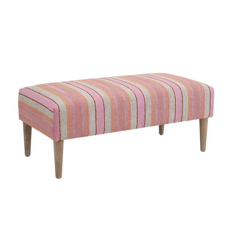 Bench with Six Turned Legs, Black and White Striped Entryway Bench