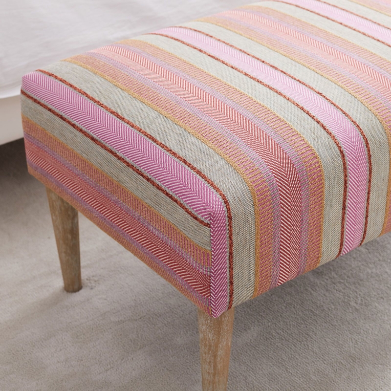 Bench with Slatted Storage Shelf, Beige Striped Farmhouse Entryway