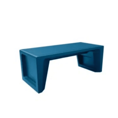 Bench with Solid Base, Gray Molded Plastic and Recessed Slotted Seat