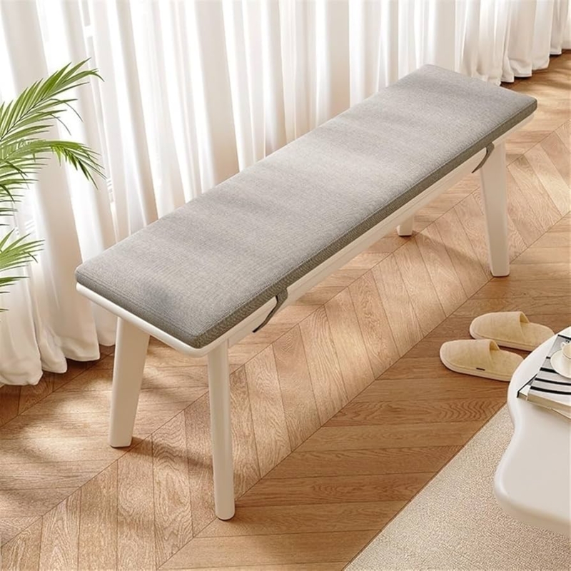 Bench with Splayed Legs and White Boucle Texture for Entryways
