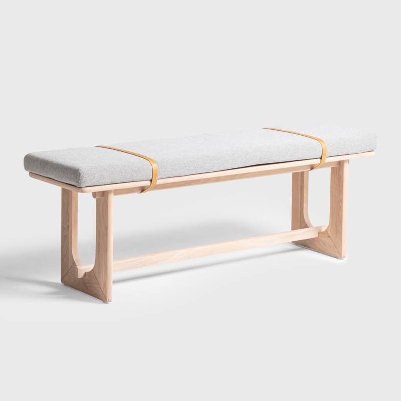 Bench with Tapered Oak Legs and Charcoal Upholstery