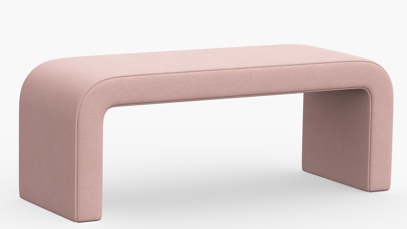 Bench with Waterfall Silhouette and Rounded Corners in Blush Fabric