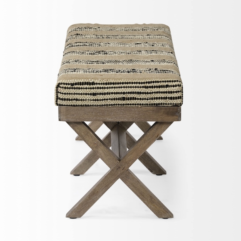 Bench Woven Fabric X-Frame Base Rustic Boho Style