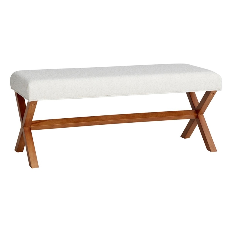 Bench X Base Chenille Texture Honey Finish Modern Farmhouse