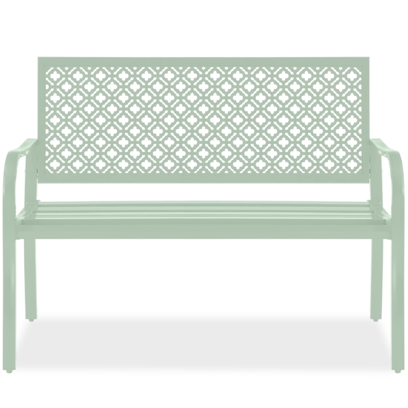 : Best Choice Products Outdoor Bench 2-Person Metal Steel Benches  Furniture for Garden, Patio, Porch, Entryway w/Geometric Backrest, 790lb  Capacity - Mint Green : Patio, Lawn & Garden