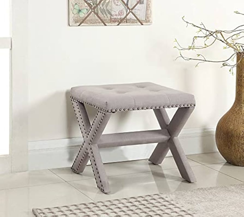 - Best Master Furniture Sasha Linen Blend Small Accent Bench  with Nailhead Trim, Grey - Table Benches