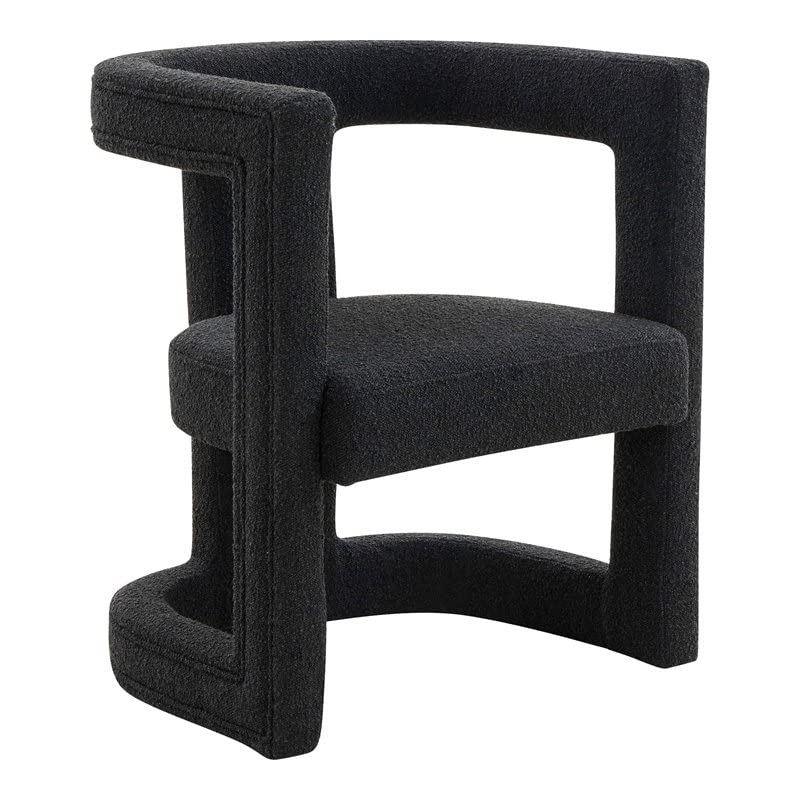 Black Boucle Barrel Accent Chair with Slim Metal Legs