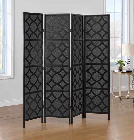 Black Geometric Room Divider Trellis Pattern Folding Screen