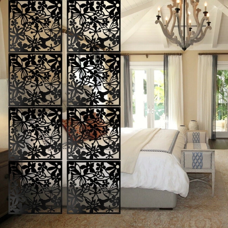 Black Hanging Room Divider Panels with Floral and Butterfly Cutouts