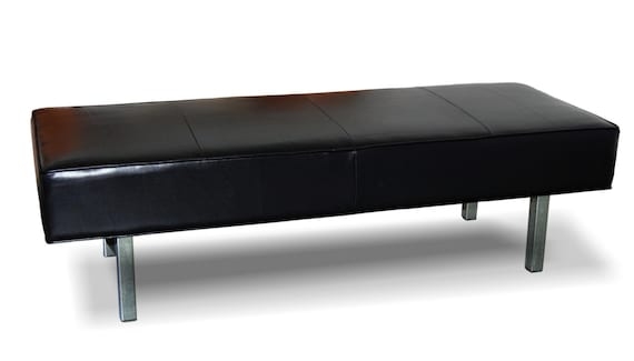 Black Leather Dining Bench, Four-Panel Segmented Seat, Square Legs