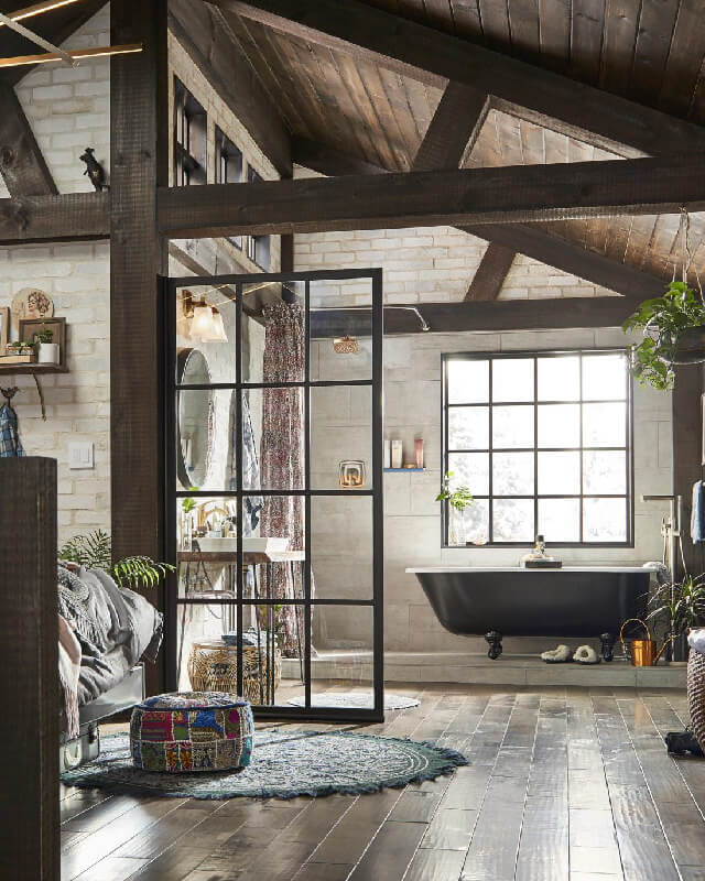 Black Metal Gridded Glass Room Divider. Industrial Bathroom Partition.