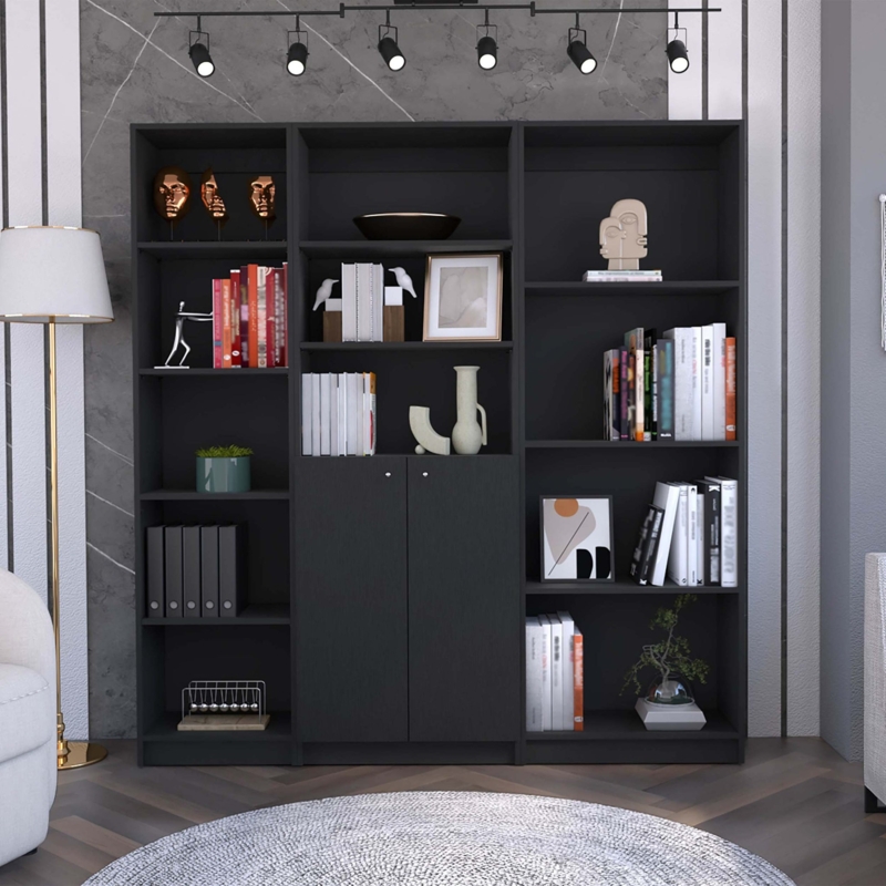 Black Shaker Style 3-Piece Entertainment Center with Glass Doors