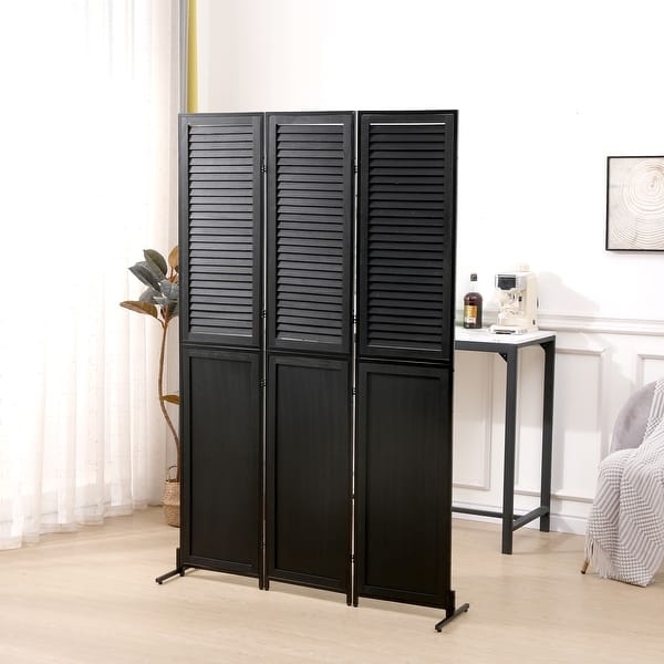 Black Shutter Room Divider Louvered Top Solid Bottom Stabilizer Feet