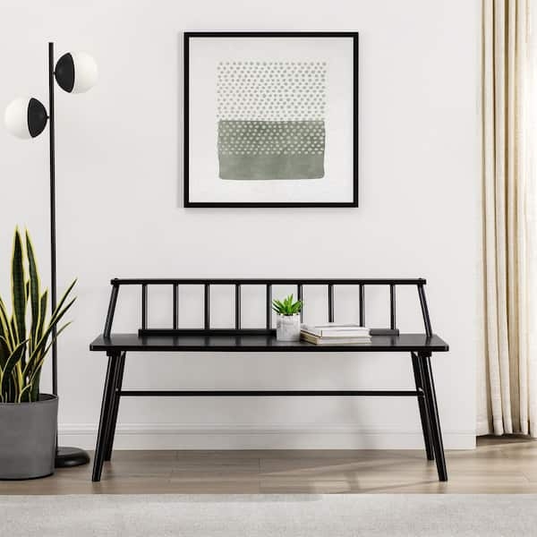 Black Spindle Back Dining Bench Matte Finish Tapered Legs