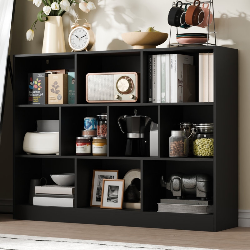 Black Tiered Cube Bookcase with Stepped Profile and 10 Cubes