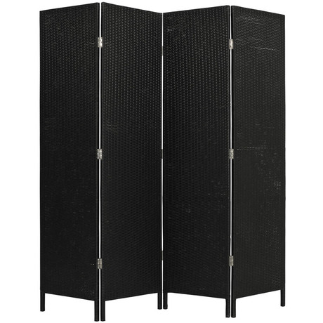 Black Woven Resin Folding Privacy Screen with Four Panels