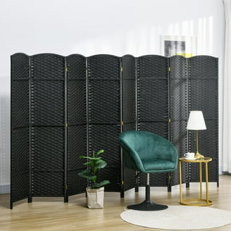 Black Woven Room Divider 8-Panel Arched Top Folding Screen