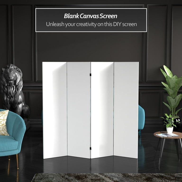 Blank Canvas Room Divider 4 Panel White Folding Minimalist Partition