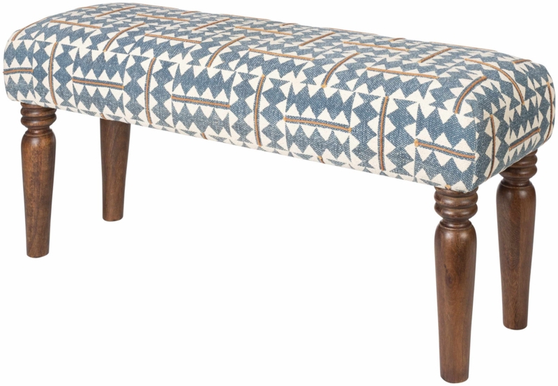 Blue Geometric Upholstered Bench Tapered Legs Modern Accent