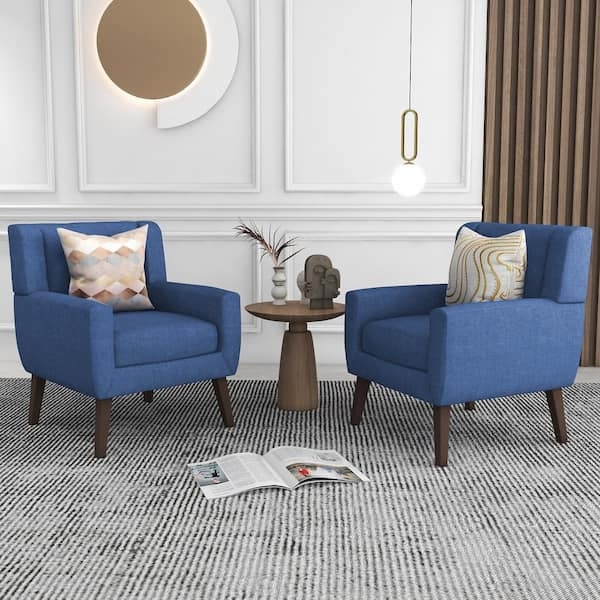 Blue Linen-Like Armchair with Track Arms and Tufted Cushions