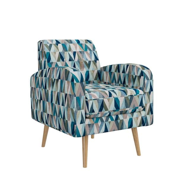 Blue Prism Accent Chair Geometric Pattern Button Tufted Flared Arms