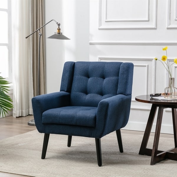 Blue Velvet-Like Accent Chair with Mid-Century Tapered Wood Legs
