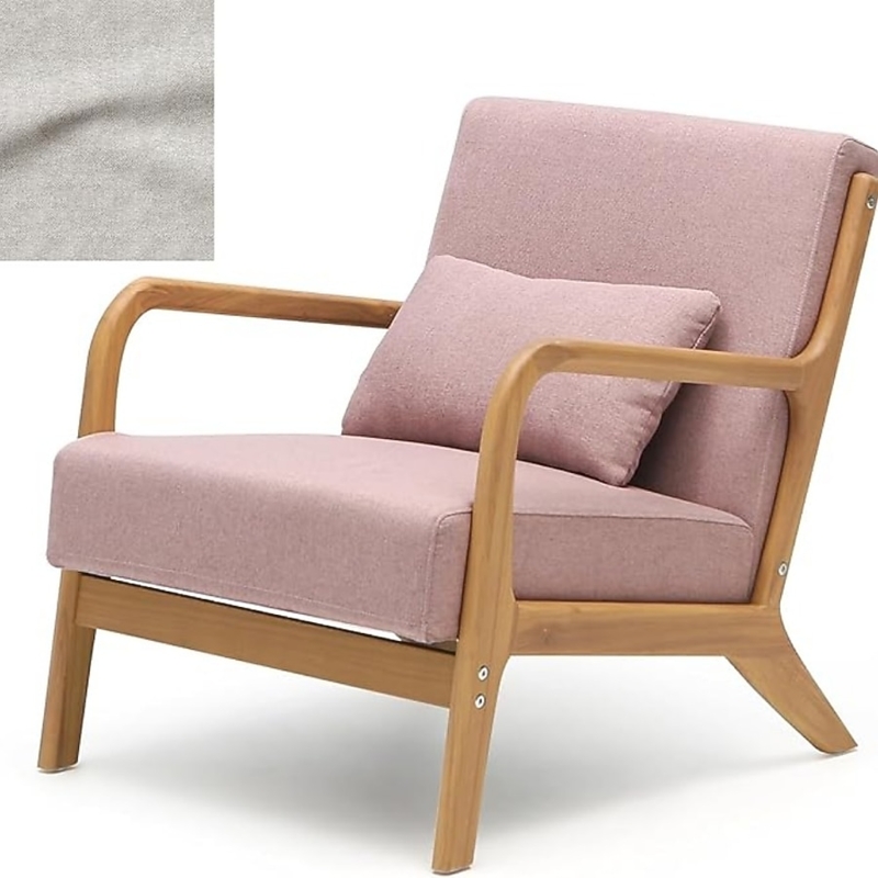 Blush Pink Armchair Tapered Wood Legs Curved Back Mid Century