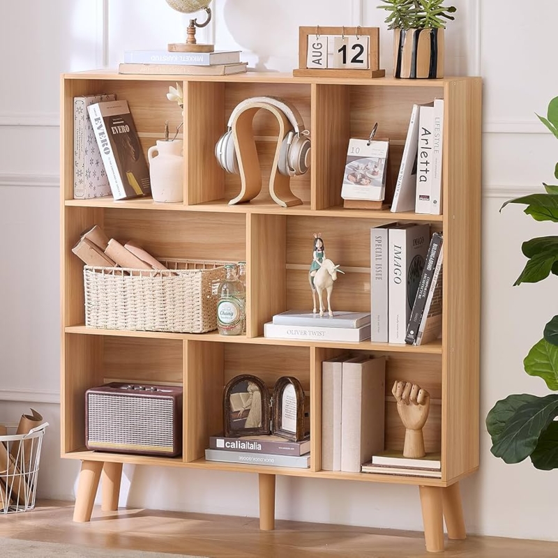 Boho 8-Cube Bookcase with Tapered Mid-Century Legs