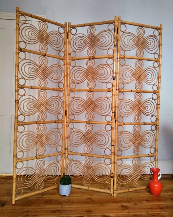 Boho Bamboo Screen Figure Eight Loops Woven Retro Partition Honey