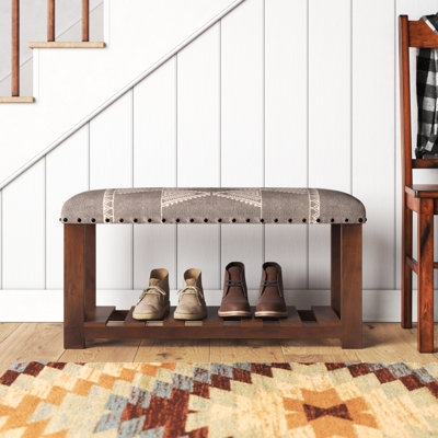 Boho Bench with Geometric Woven Seat & Spindle Frame