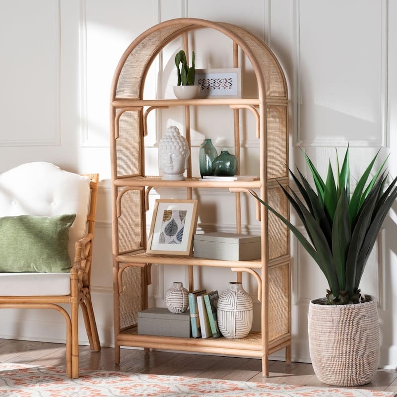 Boho Coastal Display Shelf featuring Arched Cane Webbing