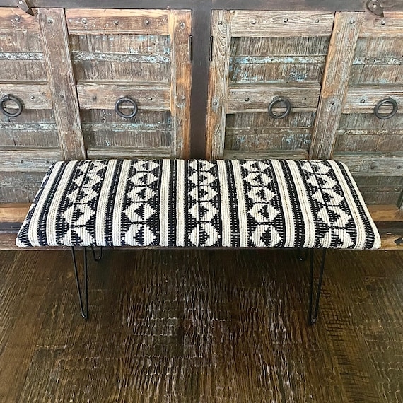 Boho Rug Bench  42"  Black & Cream Pattern - Etsy