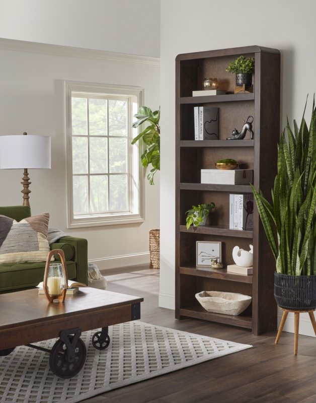 Bookcase 84 Inch Height Espresso Finish Six Tiers