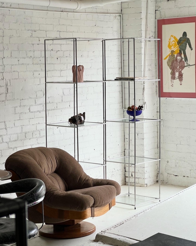 Bookcase, Abstracta Modular System Chrome, Mid-Century Glass Grid