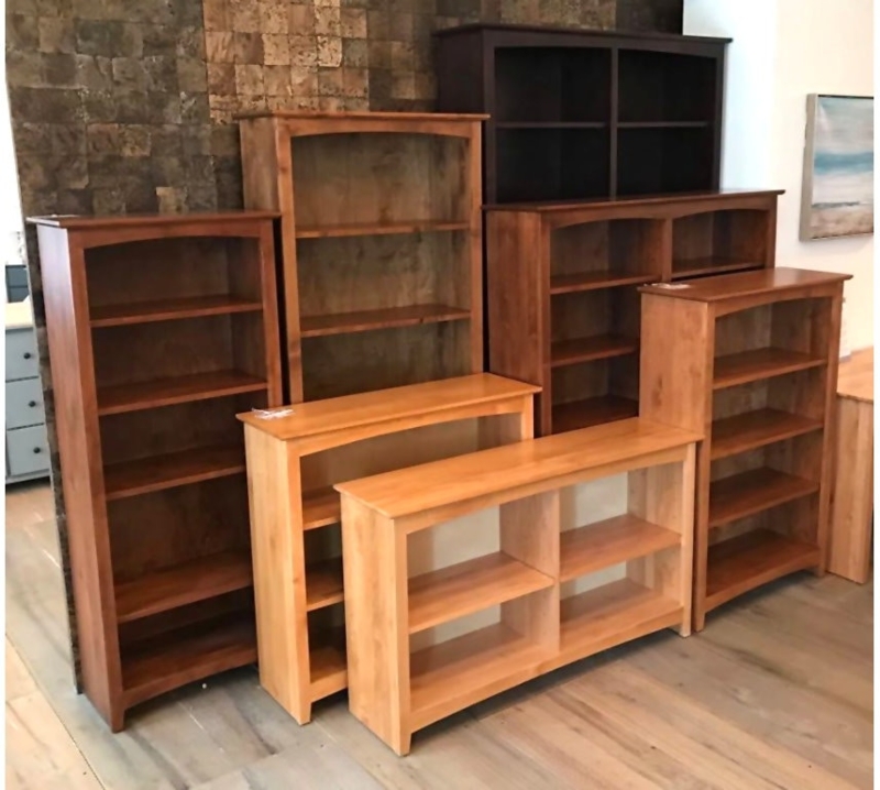 Bookcase Alder Wood Adjustable Shelves Natural Finish Transitional Style