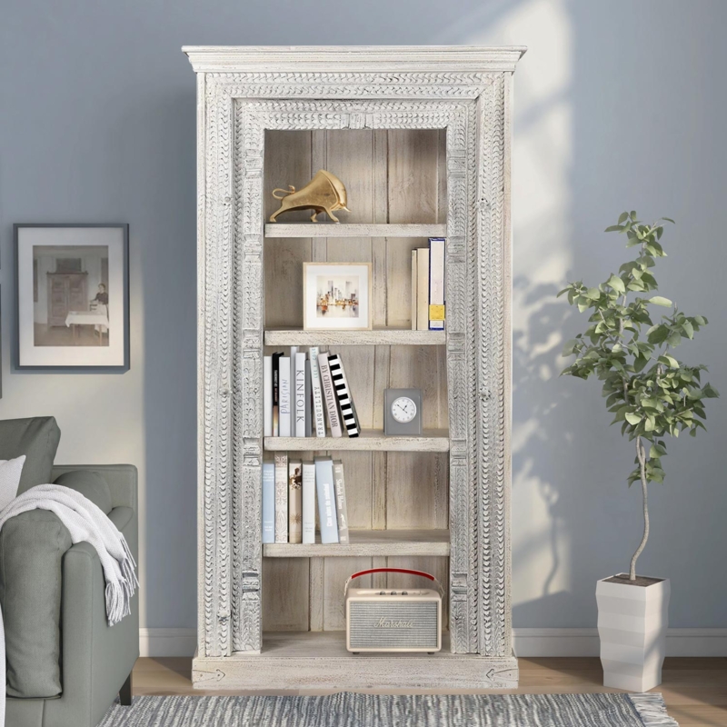 Bookcase Arched Doorframe with Upcycled Aesthetic and Distressed White