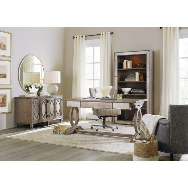 Bookcase Arched Fretwork Doors Distressed Cream Library Storage