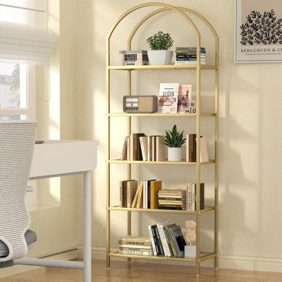 Bookcase Arched Top Gold Finish Multi-Tier