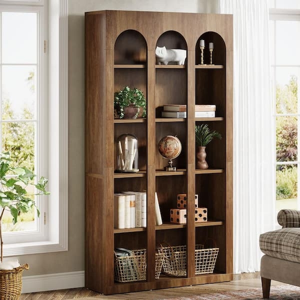 Bookcase Arched Top Rustic Brown Industrial Metal Frame Shelving