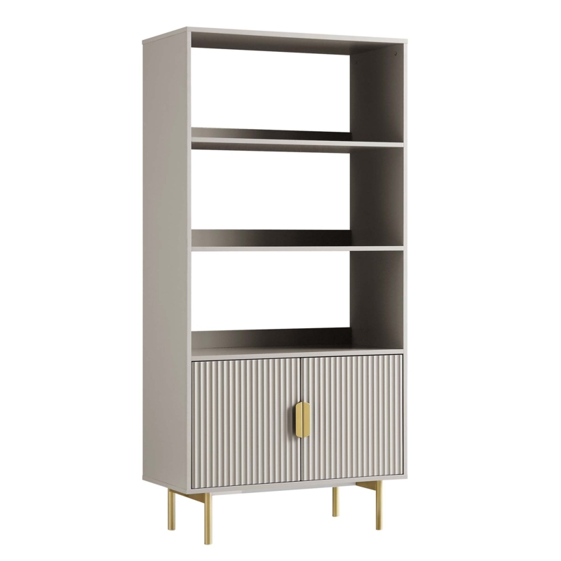 Bookcase, Arched Top Silhouette, Fluted Doors, Tall.