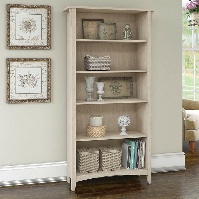 Bookcase Arched Top with Beadboard Back and Antique White Finish