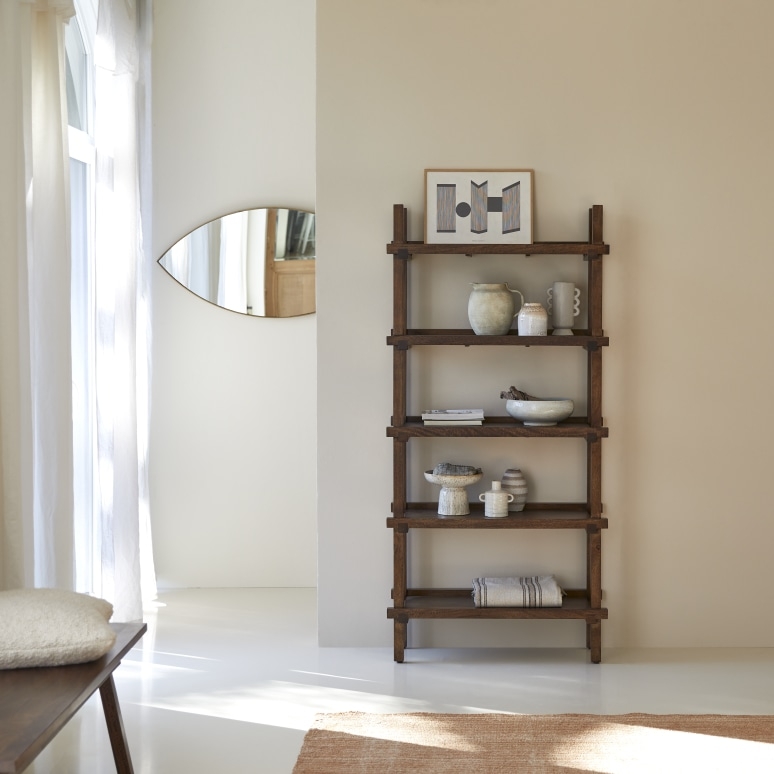 Bookcase Asymmetric Shelves Tapered Legs Wood Mid-Century Modern