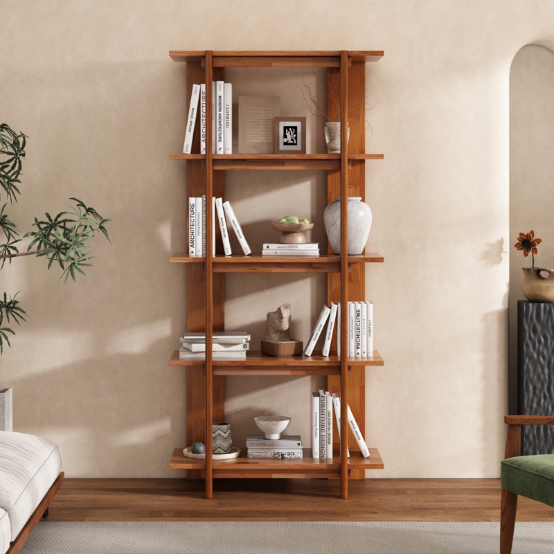 Bookcase Asymmetric Wood Tapered Legs with Open Back Design