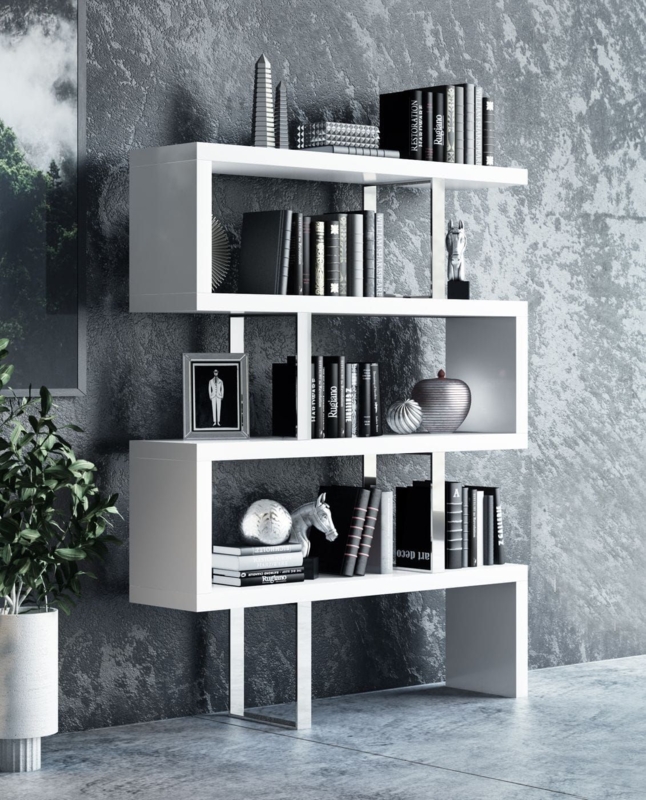 Bookcase Asymmetrical Shelving High Gloss White